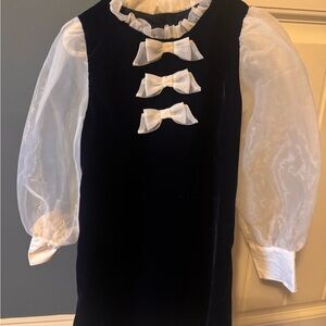 Janie and Jack Navy Velvet Dress with White Bows